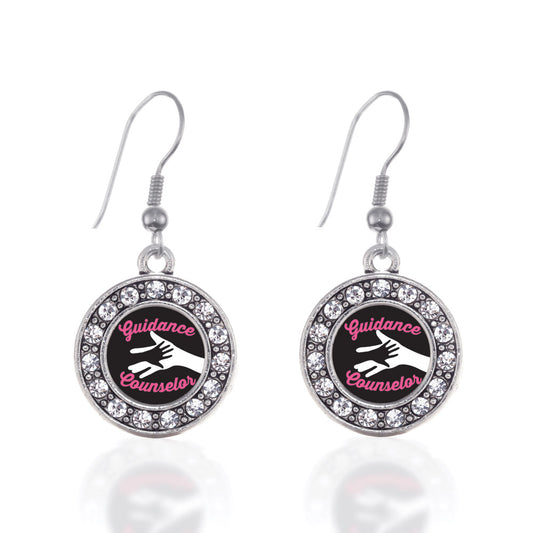 Silver Guidance Counselor Circle Charm Dangle Earrings