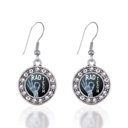 Silver Rad Tech Circle Charm Dangle Earrings