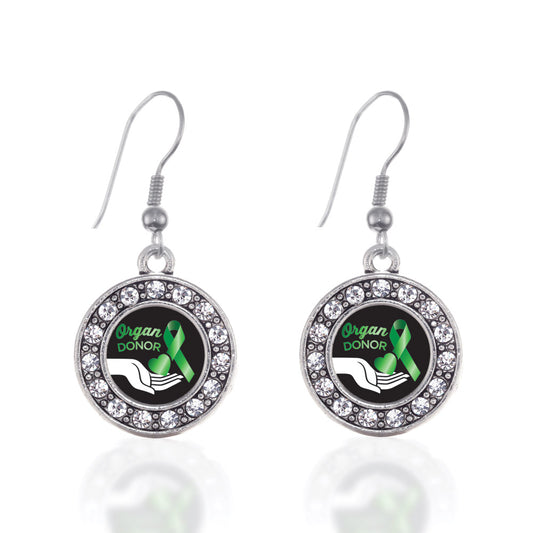 Silver Organ Donor Circle Charm Dangle Earrings