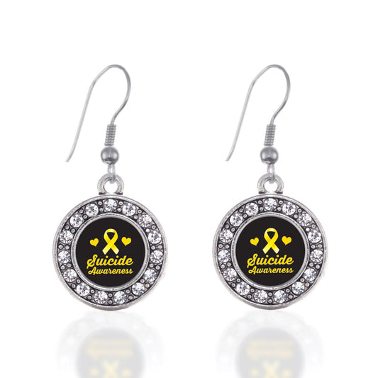 Silver Suicide Awareness Circle Charm Dangle Earrings