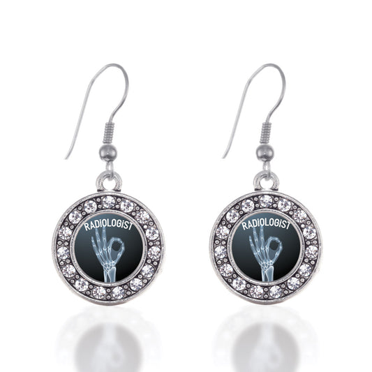 Silver Radiologist Circle Charm Dangle Earrings