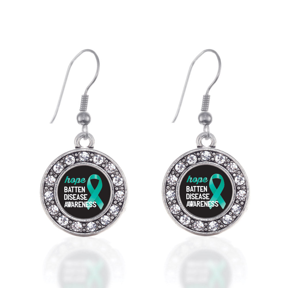 Silver Batten Disease Circle Charm Dangle Earrings