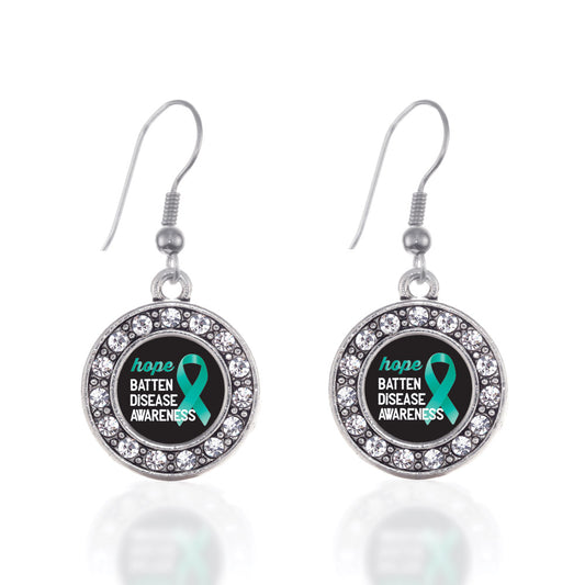 Silver Batten Disease Circle Charm Dangle Earrings