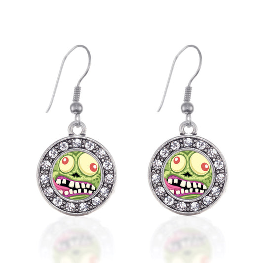Silver Hungry Zombie Circle Charm Dangle Earrings