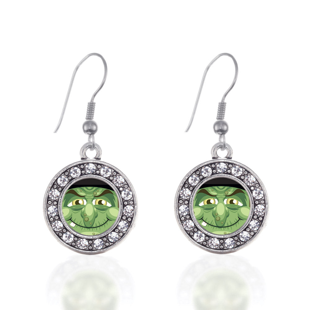 Silver Witty Witch Circle Charm Dangle Earrings