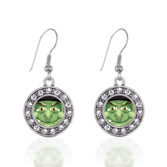Silver Witty Witch Circle Charm Dangle Earrings