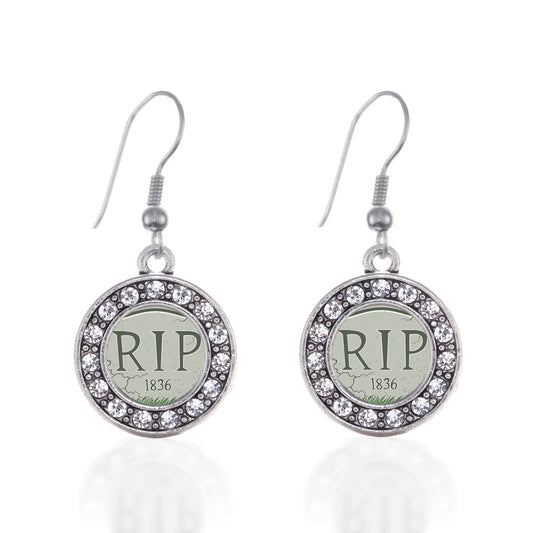 Silver Tomb Stone Circle Charm Dangle Earrings