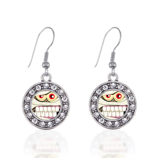 Silver Angry Mummy Circle Charm Dangle Earrings