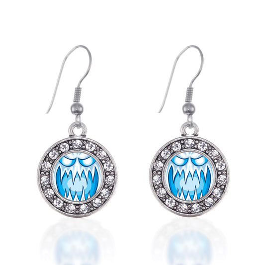 Silver Haunting Ghost Circle Charm Dangle Earrings