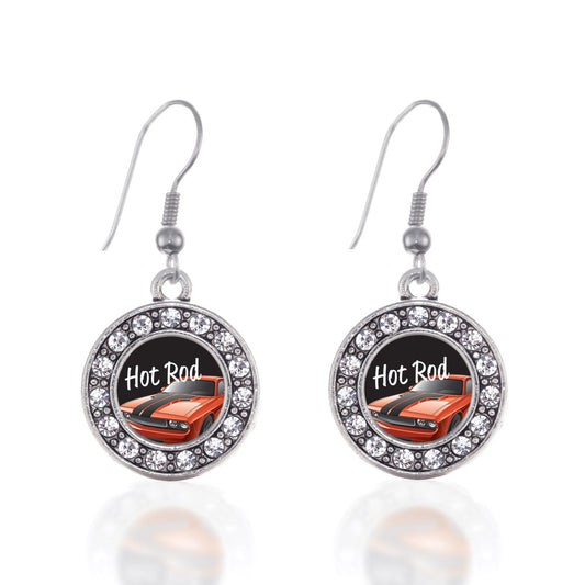Silver Hot Rod Circle Charm Dangle Earrings