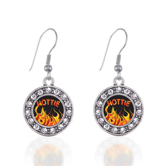 Silver Hottie Circle Charm Dangle Earrings