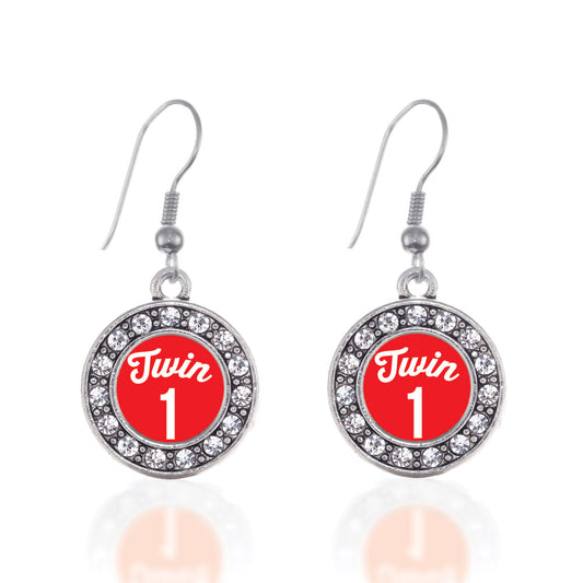 Silver Twin One Circle Charm Dangle Earrings