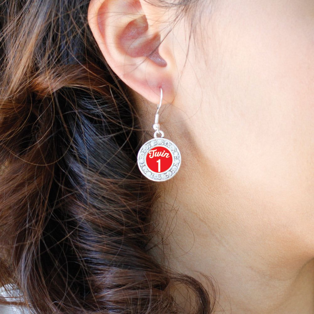 Silver Twin One Circle Charm Dangle Earrings