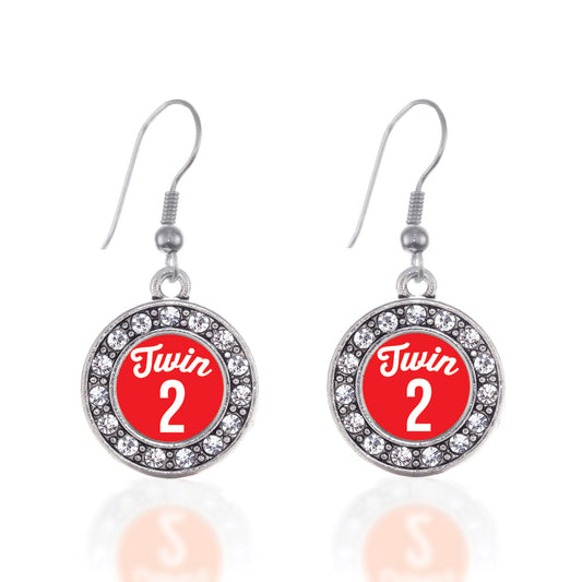 Silver Twin Two Circle Charm Dangle Earrings