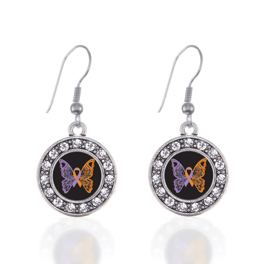 Silver Psoriasis Awareness Butterfly Circle Charm Dangle Earrings
