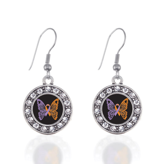 Silver Psoriasis Awareness Butterfly Circle Charm Dangle Earrings
