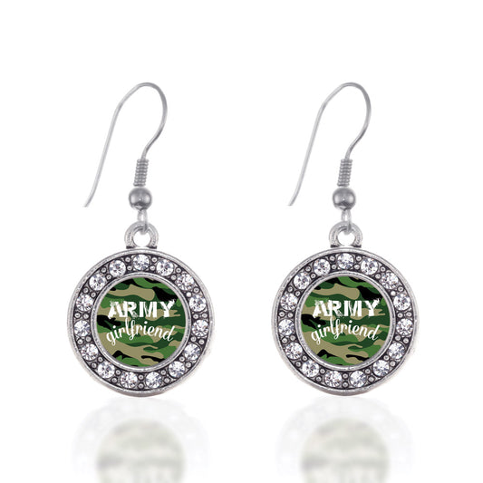 Silver Army Girlfriend Circle Charm Dangle Earrings