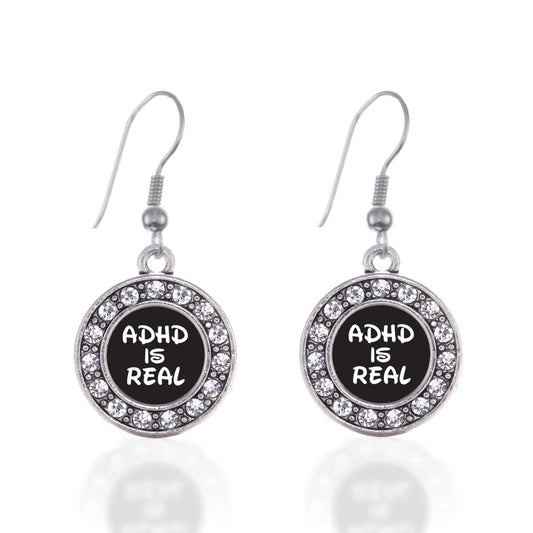 Silver ADHD Awareness Circle Charm Dangle Earrings
