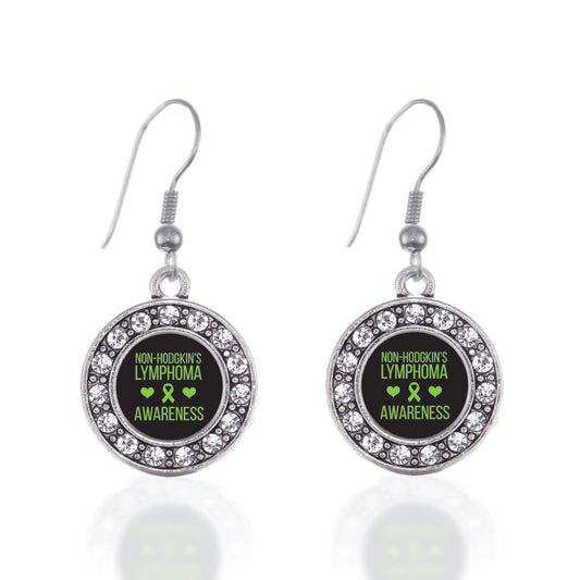 Silver Non Hodgkins Lymphoma Support Circle Charm Dangle Earrings