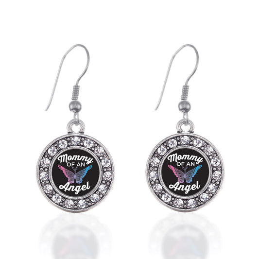 Silver Mommy Of An Angel Circle Charm Dangle Earrings