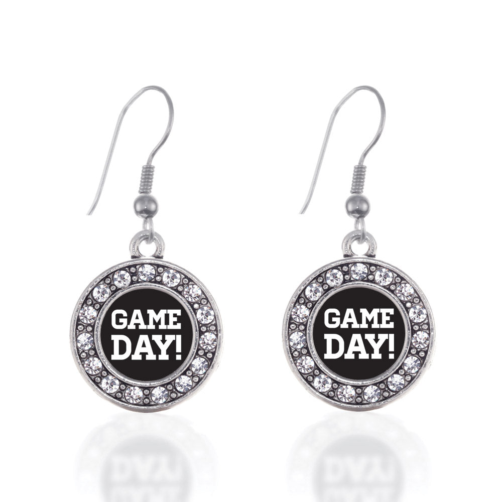 Silver Game Day Circle Charm Dangle Earrings