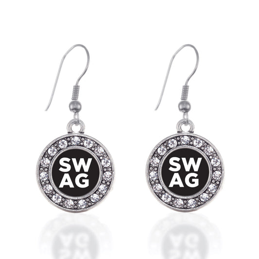 Silver Swag Circle Charm Dangle Earrings