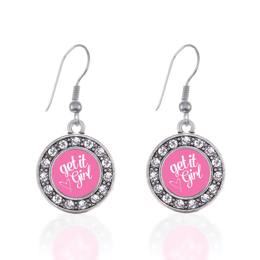 Silver Get It Girl Circle Charm Dangle Earrings