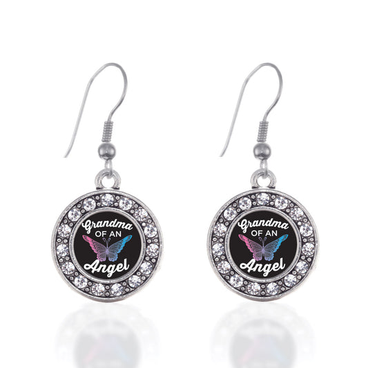 Silver Grandma Of An Angel Circle Charm Dangle Earrings