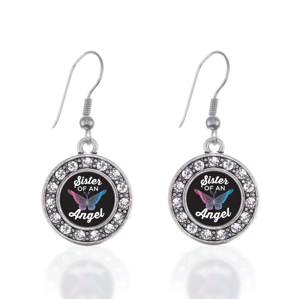 Silver Sister Of An Angel Circle Charm Dangle Earrings
