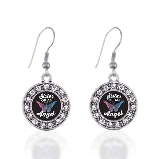 Silver Sister Of An Angel Circle Charm Dangle Earrings
