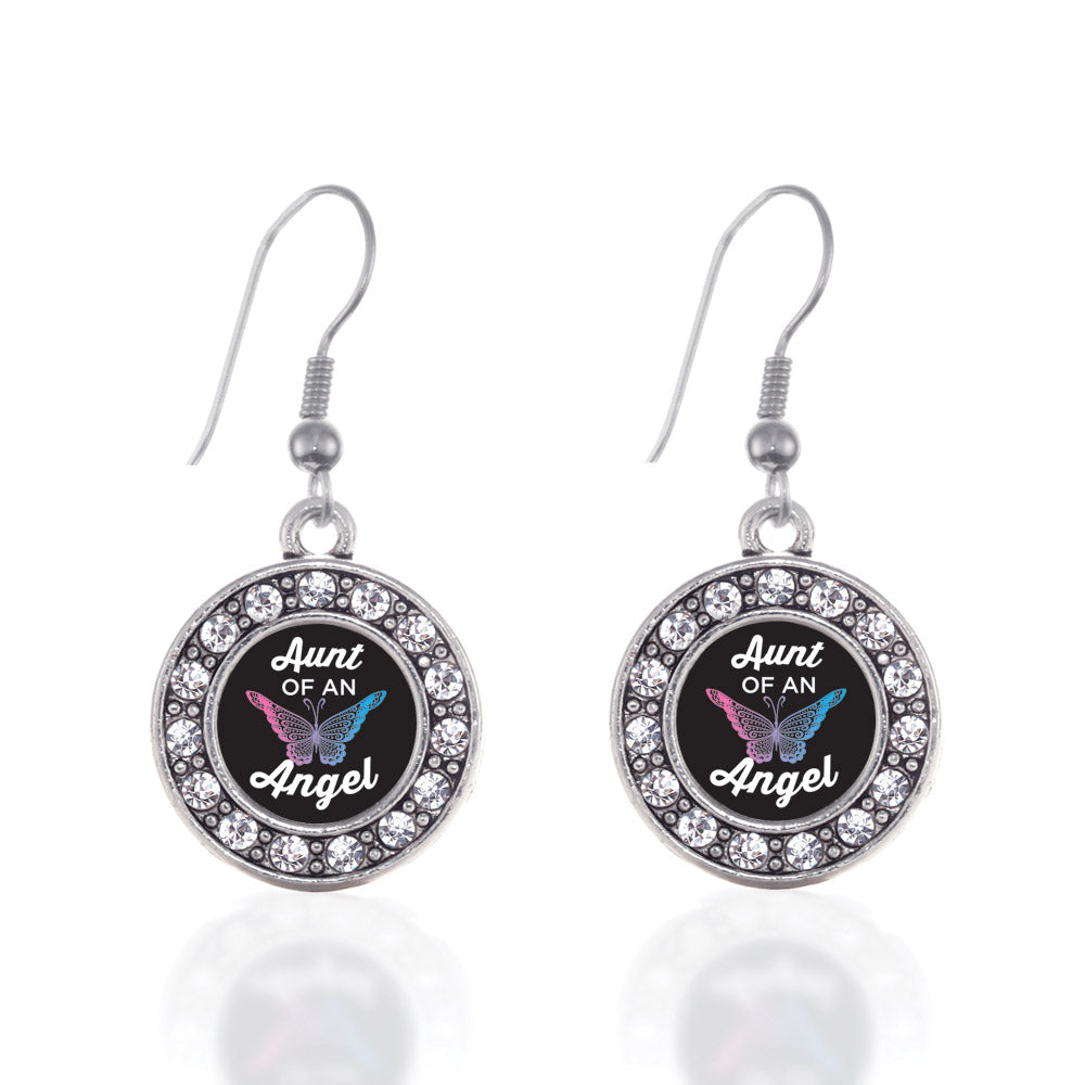 Silver Aunt Of An Angel Circle Charm Dangle Earrings