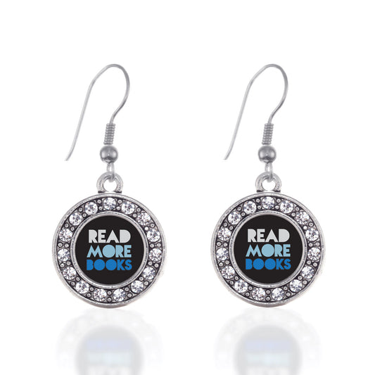 Silver Read More Book Circle Charm Dangle Earrings