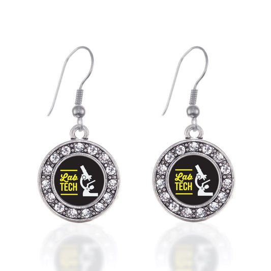 Silver Lab Technician Circle Charm Dangle Earrings