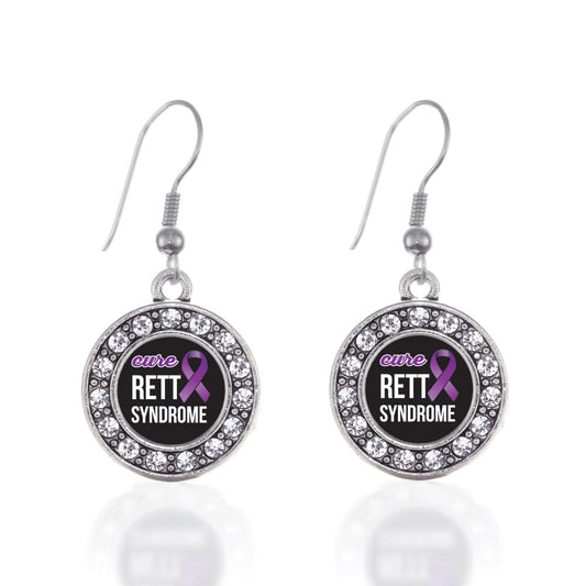 Silver Rett Syndrome Circle Charm Dangle Earrings