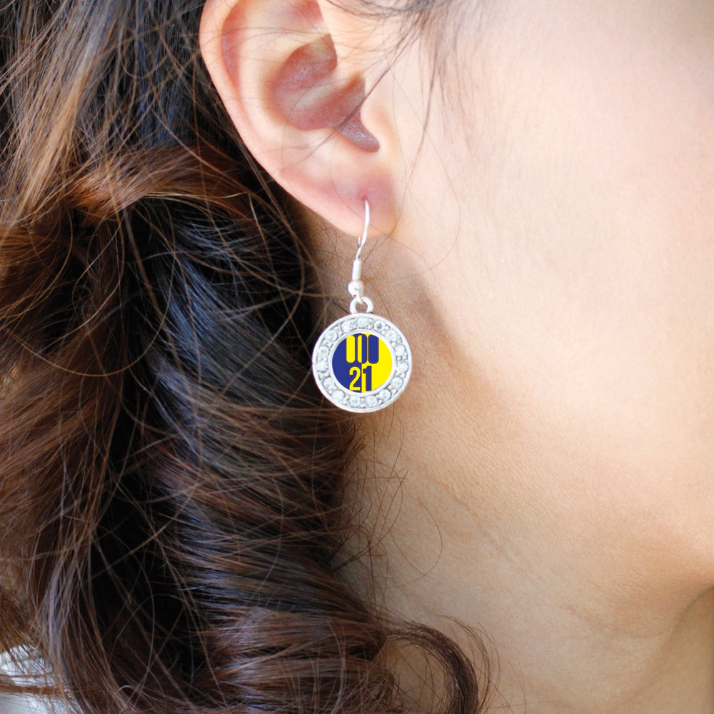 Silver Chromosome 21 Circle Charm Dangle Earrings