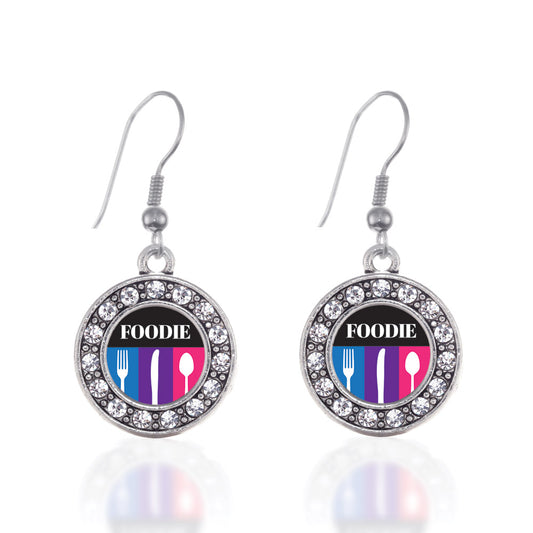 Silver Foodie Circle Charm Dangle Earrings