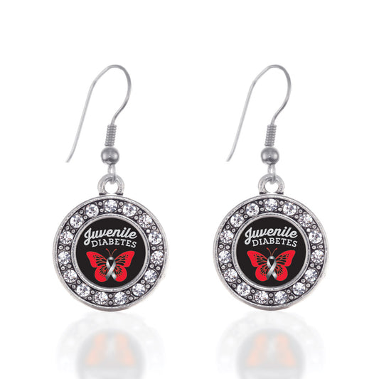 Silver Juvenile Diabetes Circle Charm Dangle Earrings