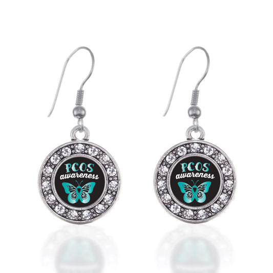 Silver PCOS Awareness Circle Charm Dangle Earrings