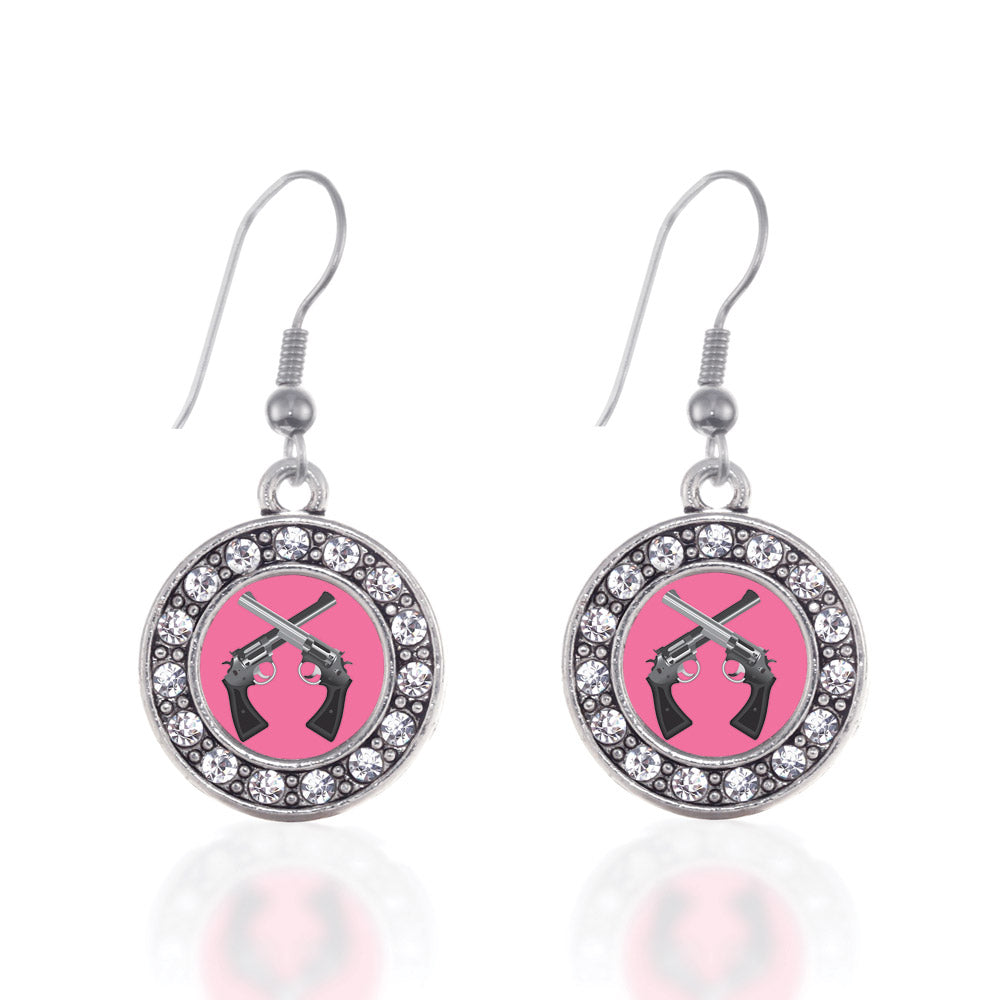 Silver Girls N' Guns Circle Charm Dangle Earrings