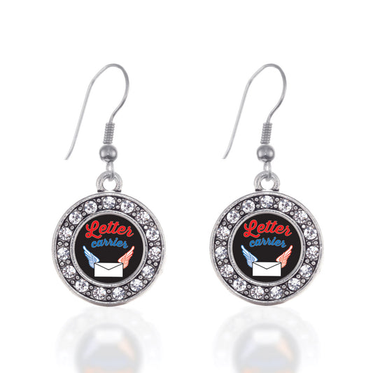 Silver Letter Carrier Circle Charm Dangle Earrings