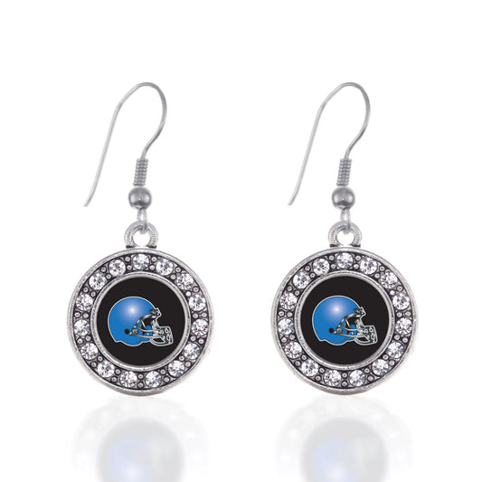 Silver Black and Blue Team Helmet Circle Charm Dangle Earrings