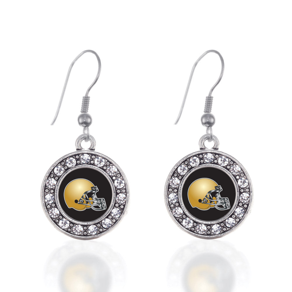 Silver Black and Gold Team Helmet Circle Charm Dangle Earrings