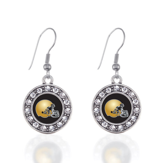 Silver Black and Gold Team Helmet Circle Charm Dangle Earrings