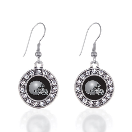 Silver Black and Grey Team Helmet Circle Charm Dangle Earrings