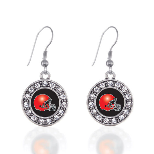 Silver Black and Red Team Helmet Circle Charm Dangle Earrings