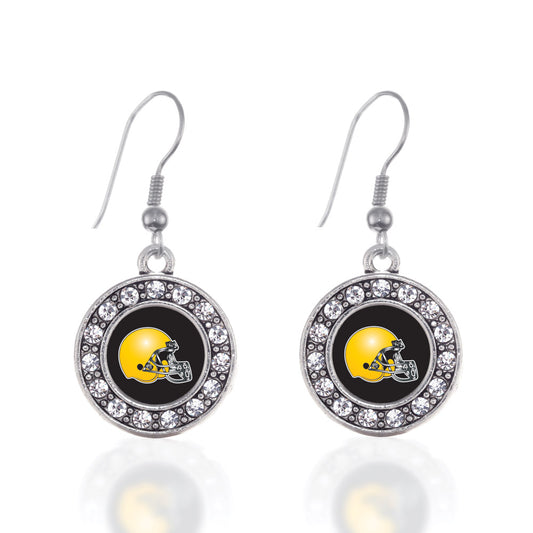 Silver Black and Yellow Team Helmet Circle Charm Dangle Earrings