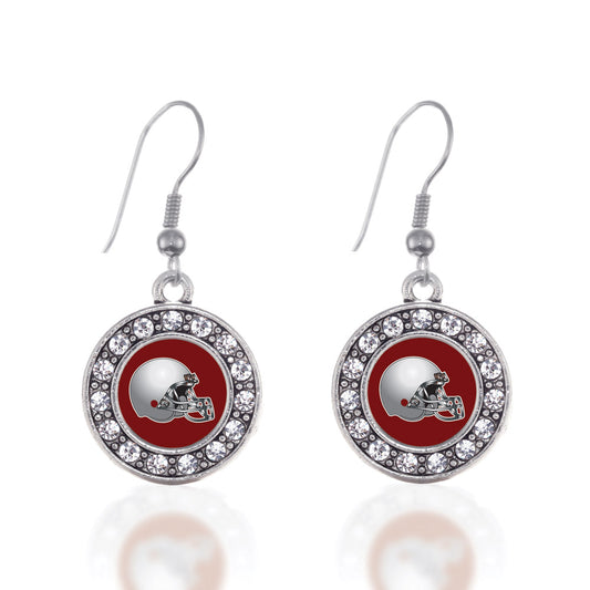 Silver Burgundy and Grey Team Helmet Circle Charm Dangle Earrings