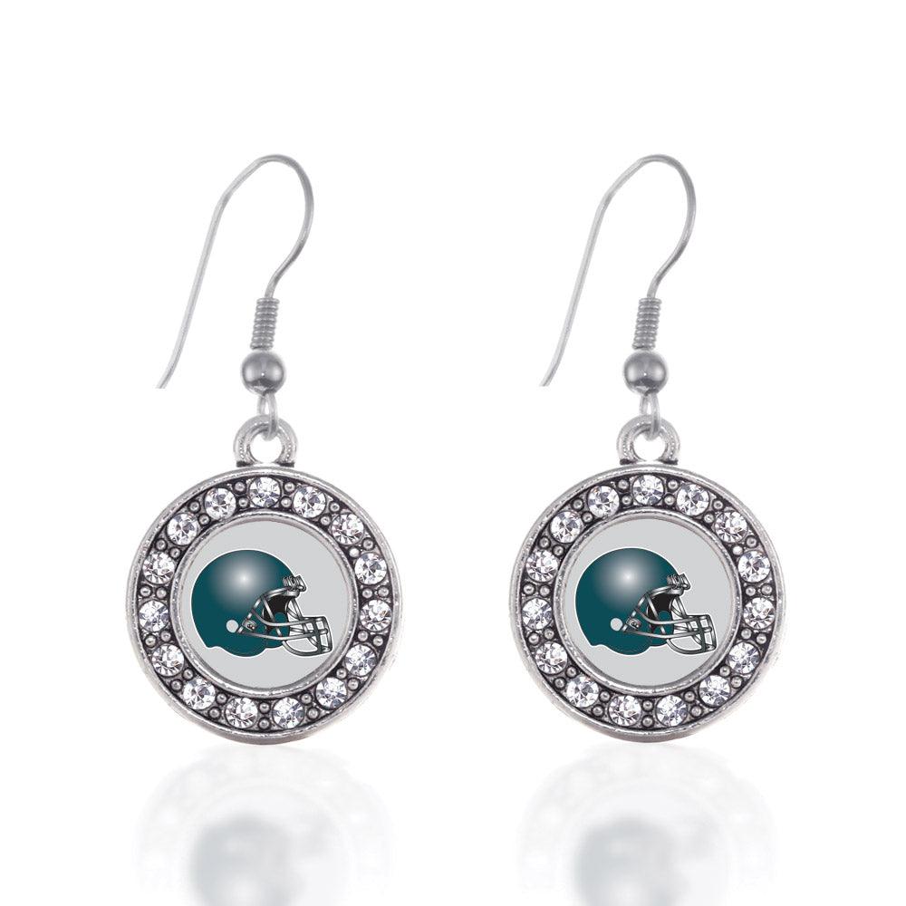 Silver Grey and Turquoise Team Helmet Circle Charm Dangle Earrings