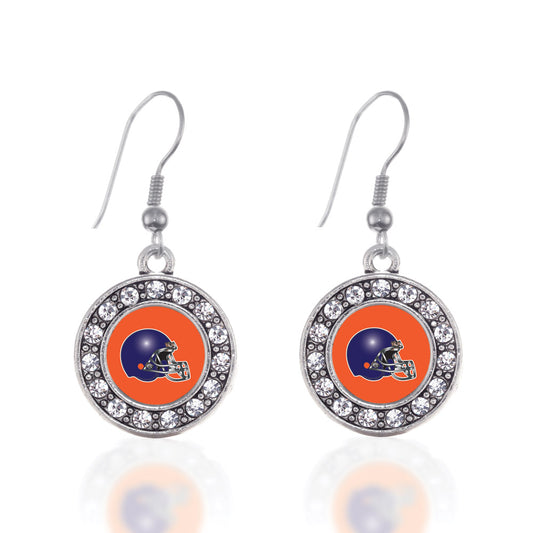 Silver Orange and Blue Team Helmet Circle Charm Dangle Earrings