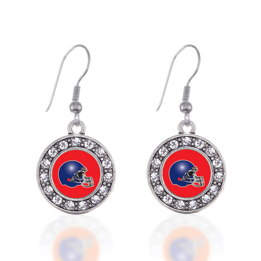 Silver Red and Blue Team Helmet Circle Charm Dangle Earrings